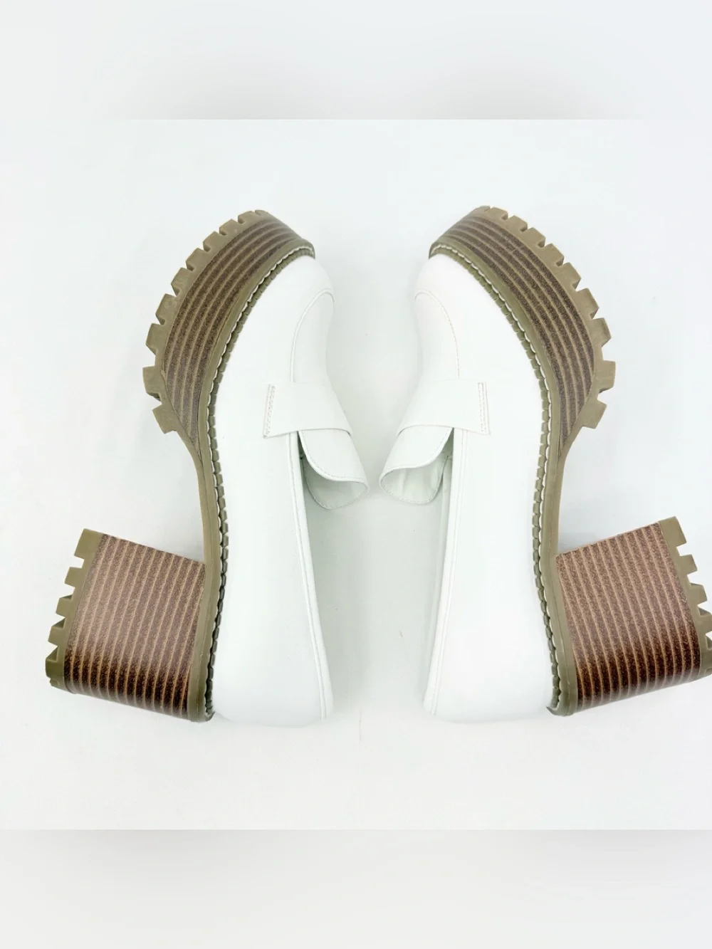 MIA Dalilah White Faux Leather Chunky Platform Lug Sole Slip On Heeled Loafer